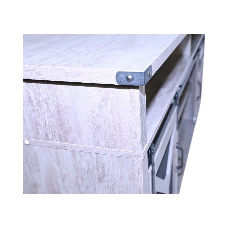 TV Stand with LED Light Strips, Multi-functional Entertainment Center, Console Table with Iron Mesh Barn Door & Open Shelf