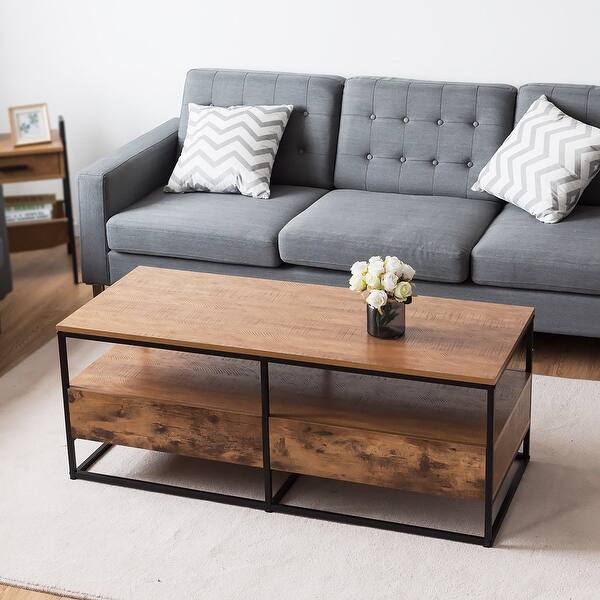 Shop Gymax 47 2 Tier Cocktail Coffee Table Metal Desk Shelf