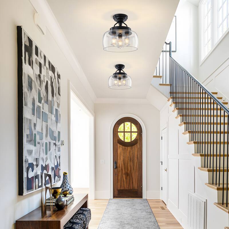 Starsky 3-Light Modern Clear Glass Dome Flush Mount Ceiling Light, Thick One-Piece Drum Shade