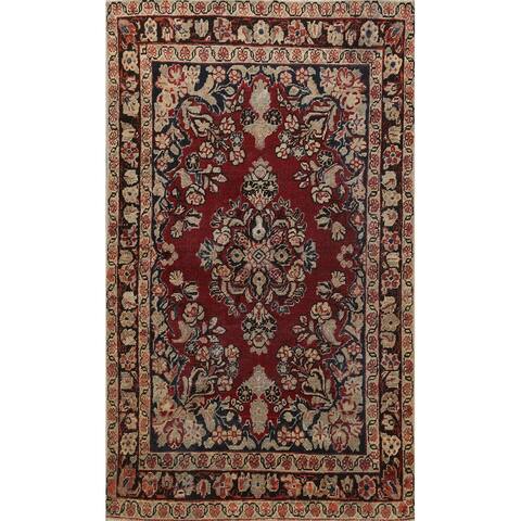 Pre-1900 Antique Floral Mahal Persian Area Rug Handmade Wool Carpet - 4'3" x 6'4"