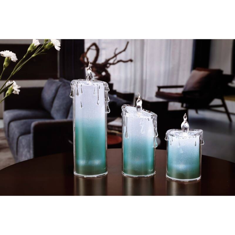 LED Glitter Candles - 9.5" - White and Green - Set of 3