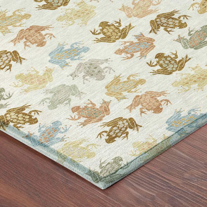 Machine Washable Indoor/ Outdoor Modern Frogs Chantille Rug