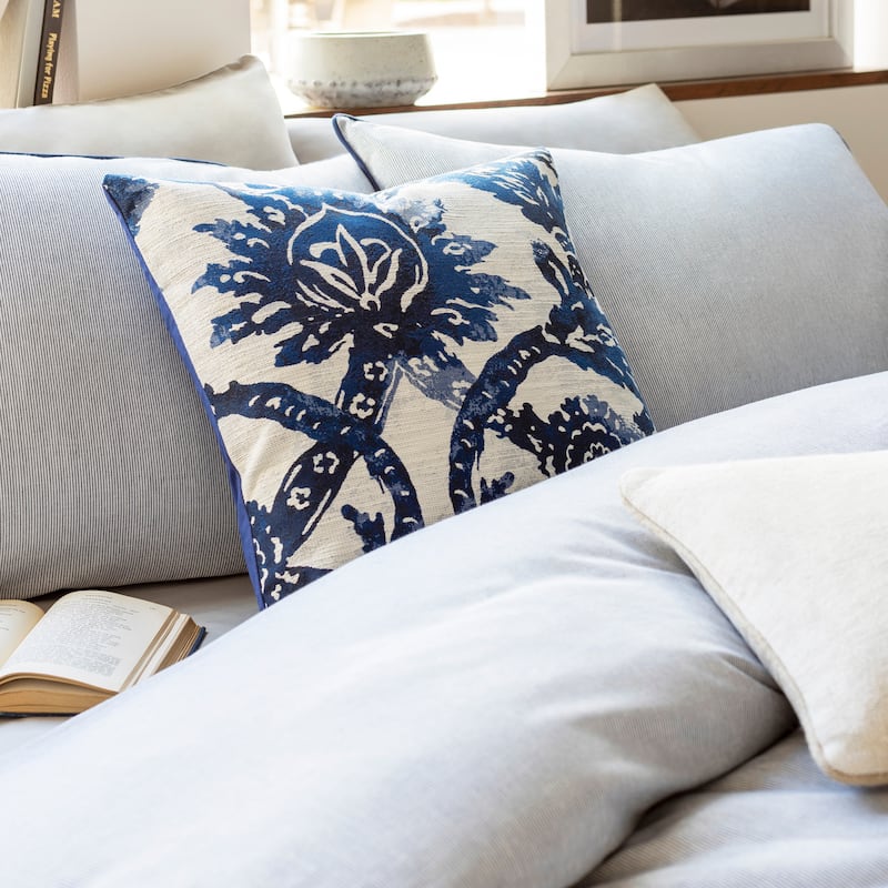 Livabliss Etta Blue & Ivory Damask Throw Pillow