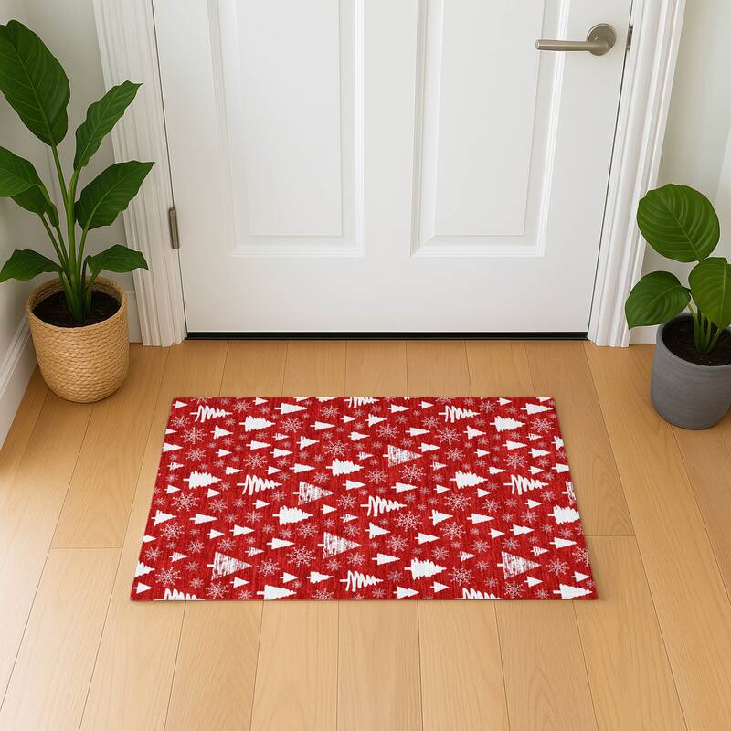 Premium Washable Super Soft Christmas Tree Mayfield Rug - Red - 1'8" x 2'6"