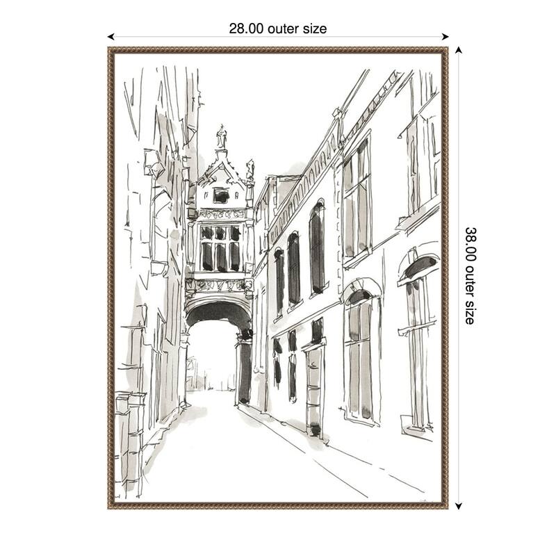 Pen and Ink Travel Studies No. 3 by Ethan Harper Framed Canvas Wall Art Print - Gold - 28 x 38 in