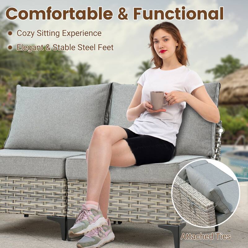 HOOOWOOO 10-piece Wicker Patio Furniture Set Sectional Sofa with Swivel Chair