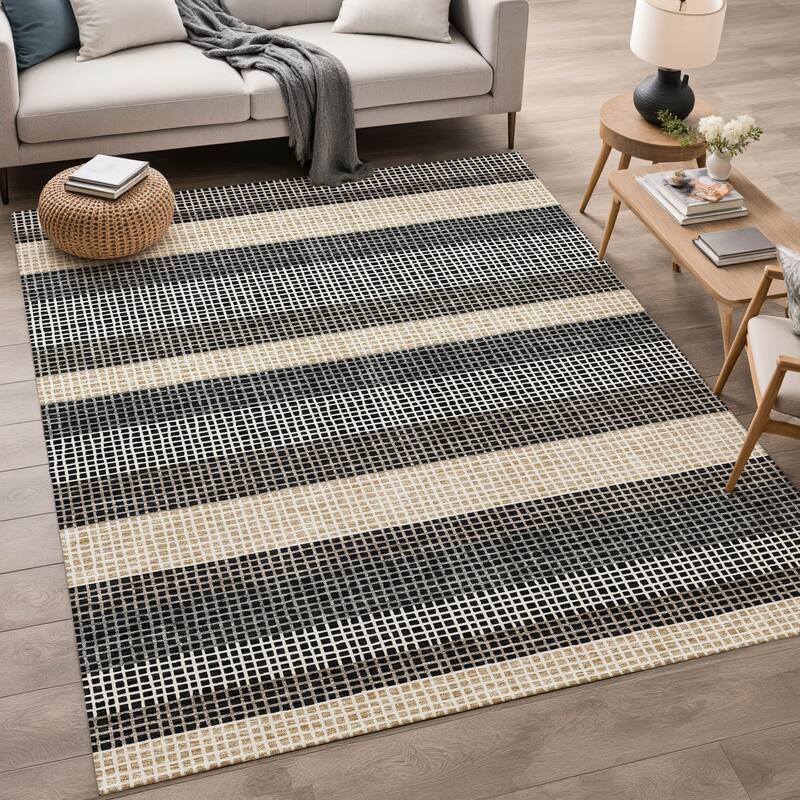 Machine Washable Indoor/ Outdoor Cabana Stripe Chantille Rug