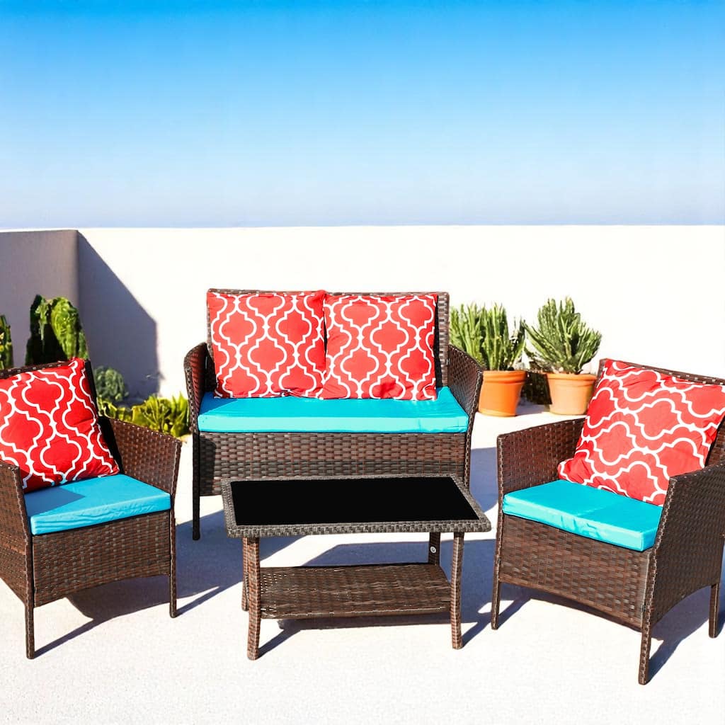 Outdoor Rattan Wicker Patio Furniture Set with Coffee Table,Loveseat & Chairs - patio Conversation Set for Garden,Porch,Balcony