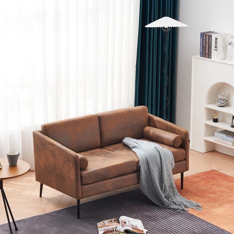Foil Fabric Surrounding Chair Indoor Loveseat Sofa with Pillow - Brown
