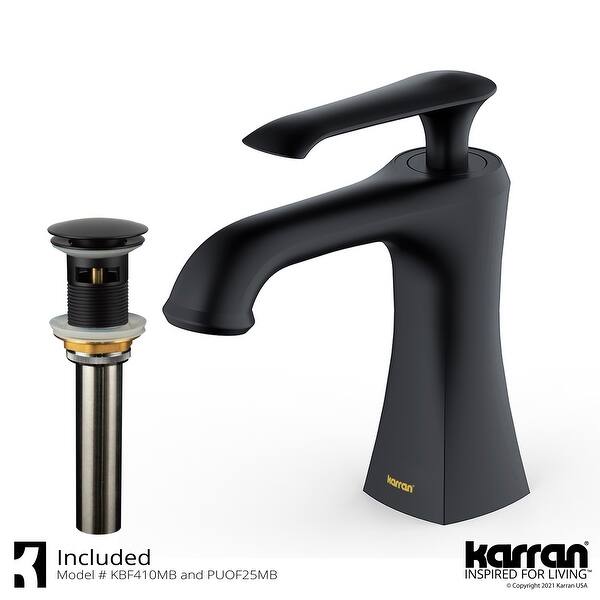 slide 28 of 34, Karran Woodburn Single Hole Single Handle Bathroom Faucet with Matching Pop-Up Drain Matte Black