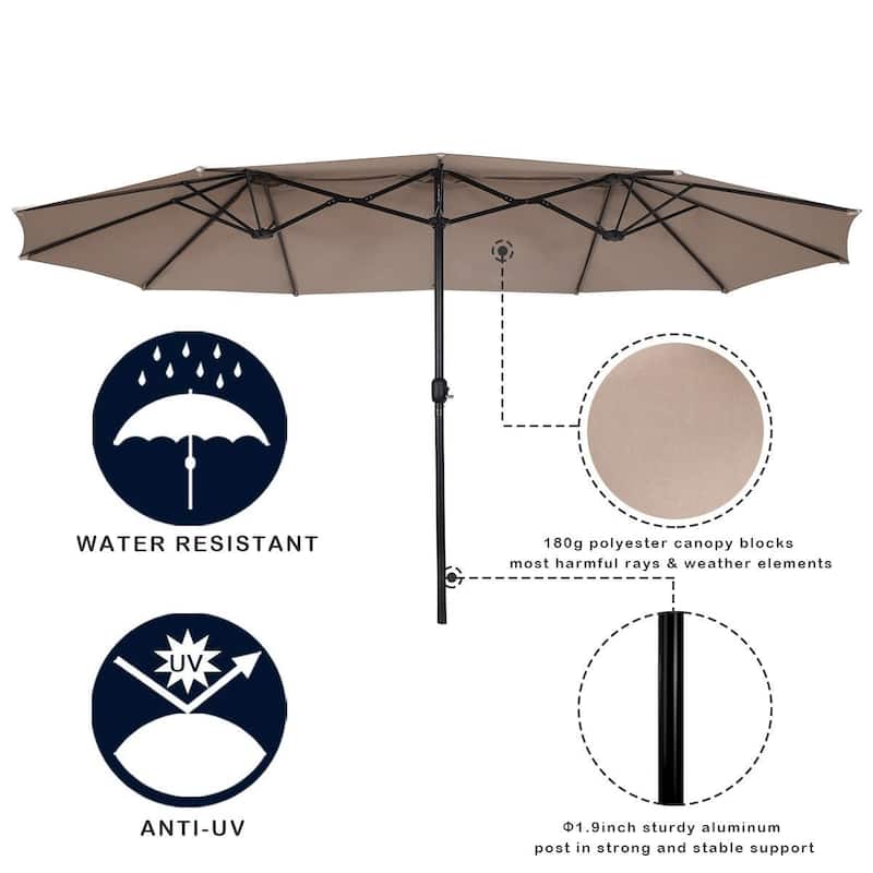 15' Twin Patio Umbrella Double-Sided Outdoor Market Umbrella without Base - 15' x 9.0' x 8' (L x W x H)