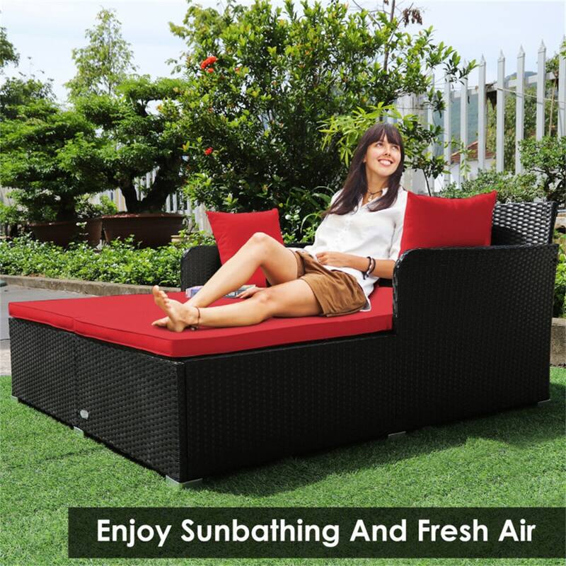 Outdoor Rattan Daybed with Cushions for Patio or Backyard - 61" x 52" x 27.5"