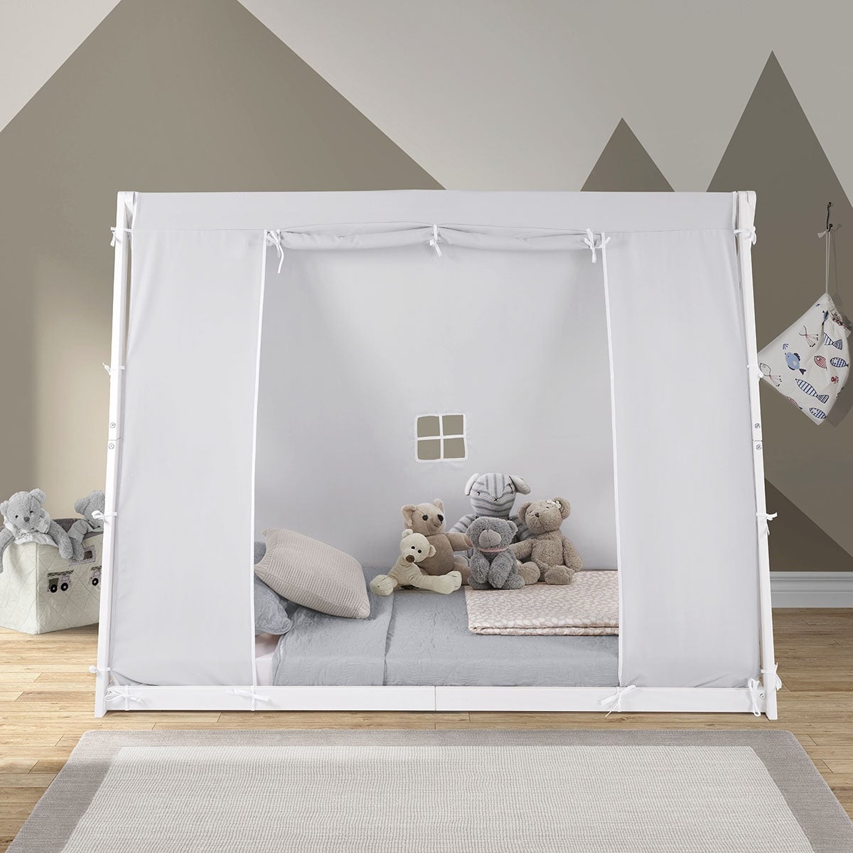 P kolino Teepee Tent Twin Bed Natural Frame Grey Tent