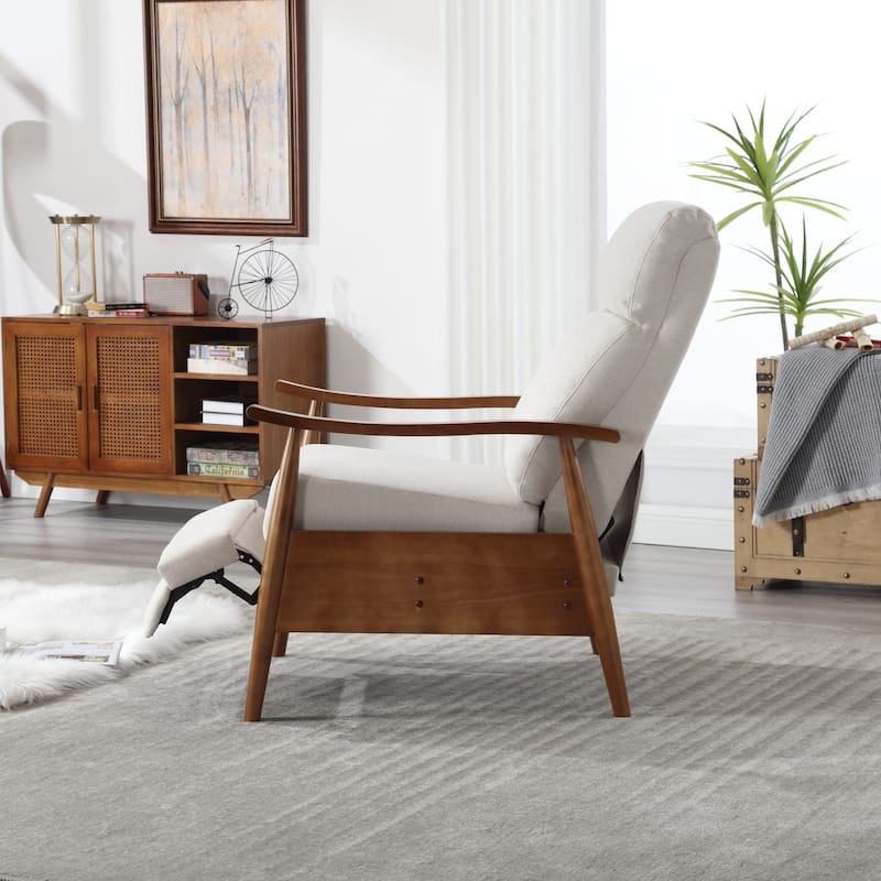 Beige Modern 26.38" Upholstered Adjustable Chaise Lounge Chair with Wood Frame for Living Room - Beige