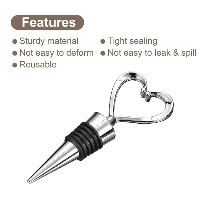 Heart Shape Reusable Wine Bottle Stoppers Beverage Sealing Plugs - Silver