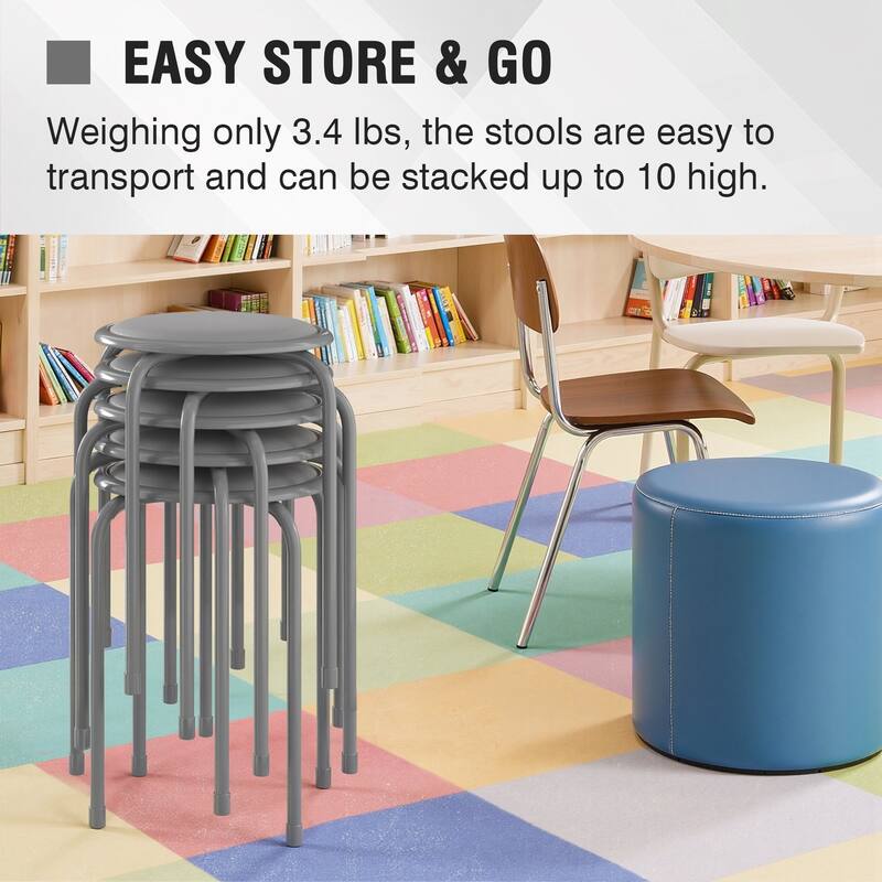 VECELO 6-Pack Stacking Stools for Living Room Backless Round Stools Set Indoor Outdoor Use with Metal Frame & Non-Slip Feet