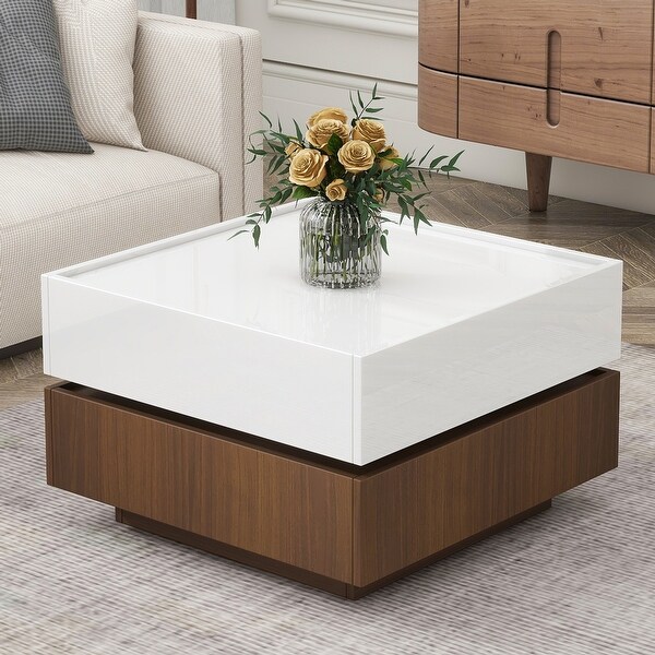Modern Multi-functional High Gloss 2-Tier Square Coffee Table with