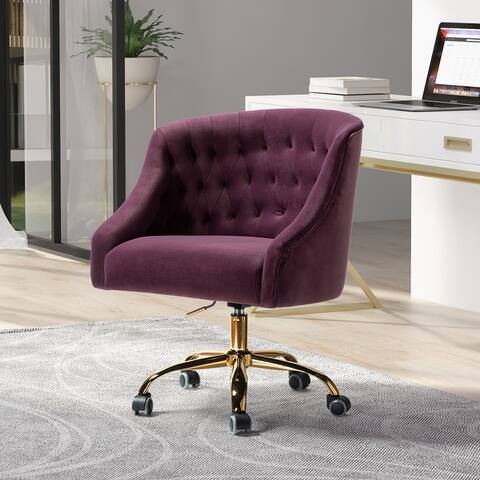 HULALA HOME Modern Velvet Tufted Office Chair with Gold Metal Base