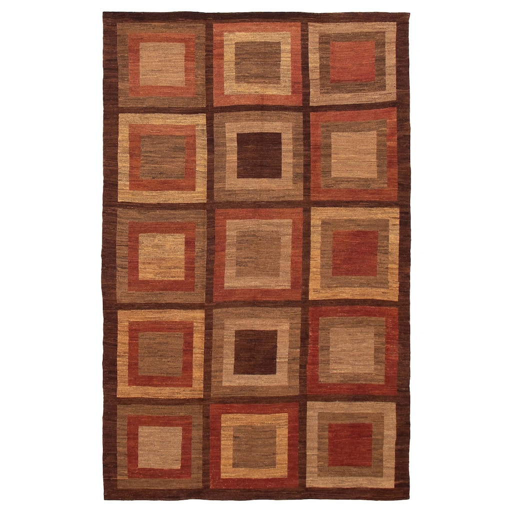 ECARPETGALLERY Flat-Weave Natural Brown Wool Kilim - 7'7 x 11'7