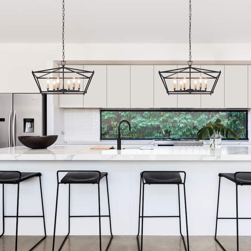 Glint Modern 6-Light Geometric Chandelier Black Gold Rectangle Island Light - L23.6" xW12.6"xH14.5"