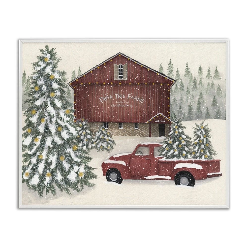 Stupell Winter Pine Tree Farm Framed Giclee Art Design By Linda Spivey