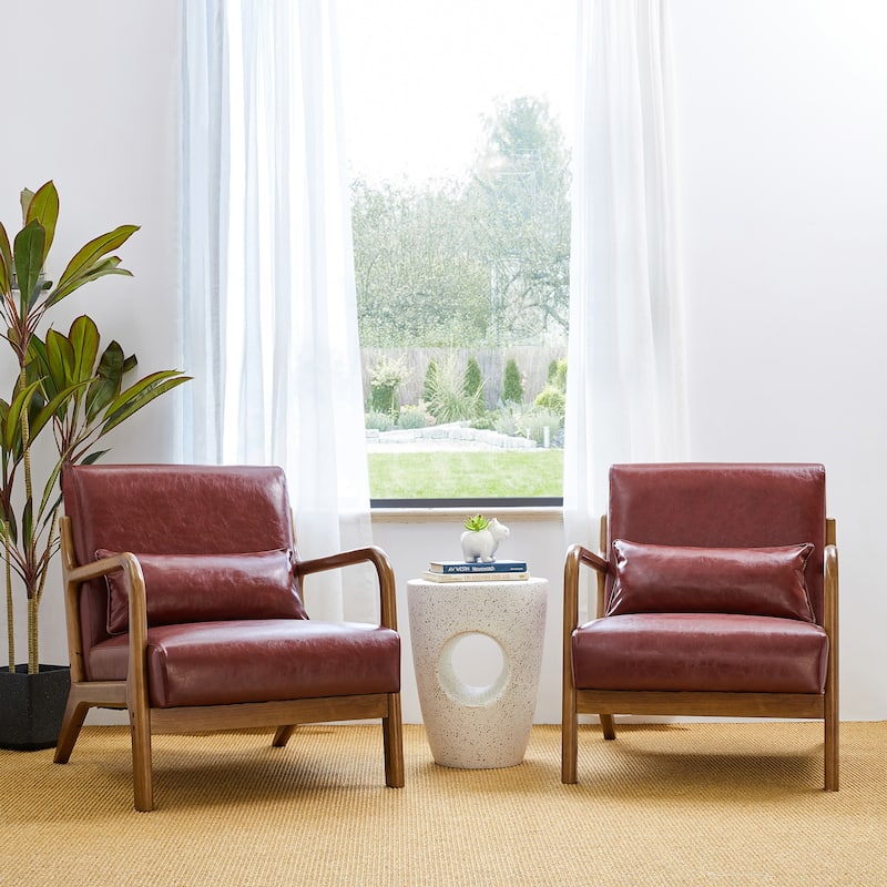 Glitzhome Set of 2 30.75"H Mid-Century Modern PU Leather Accent Chairs with Cushion - 25.75"W x 33.75"D x 30.75"H
