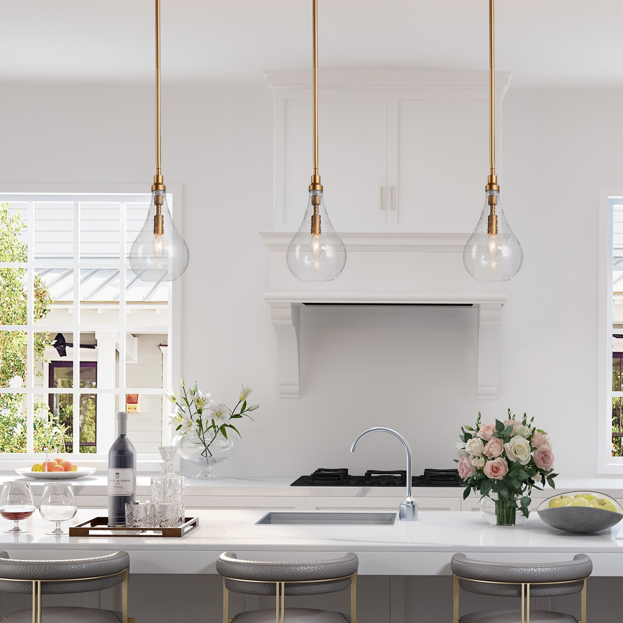Marro Modern Farmhouse Mini Pendant Seeded Glass Teardrop Islands Lights Kitchen Dining Room