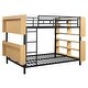 preview thumbnail 7 of 14, Full Over Full Size Metal Convertible Bunk Bed Frame w/ Unique Storage Headboard & Shelves, Black Detachable Iron Bed for Teens
