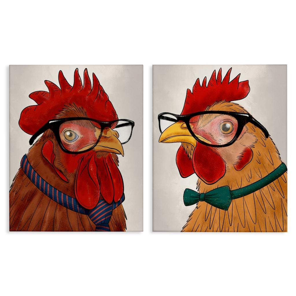 Stupell Quirky Hipster Roosters Canvas Wall Art Design By Marcus Prime (Set of 2)