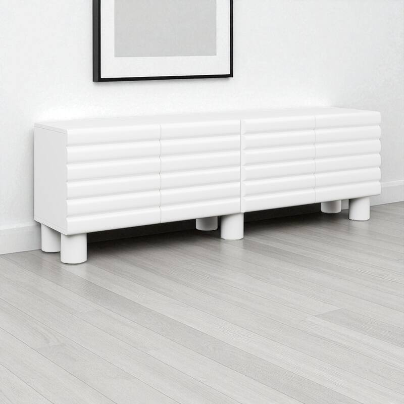 70.8 Inch Modern Cream TV Stand with Wavy Doors, 4 Cabinets, Adjustable Shelves, Cable Holes, Media Console for TVs Up to 75"
