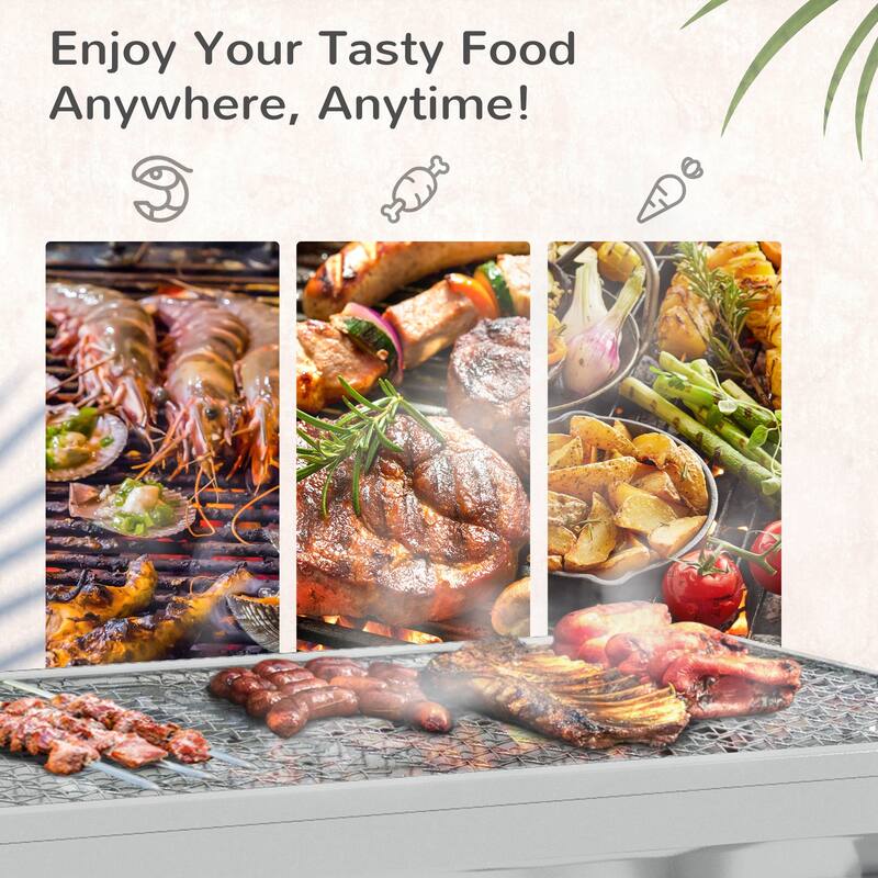 Portable Charcoal Grill Stainless Steel Folding Outdoor BBQ Grill with Pan Grill Rack Hooks, for Backyard Cooking, Camping