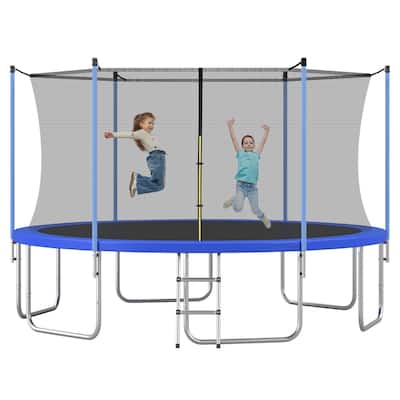 Kids 14FT Trampoline with Inner Safety Enclosure and Easy Assembly - Blue