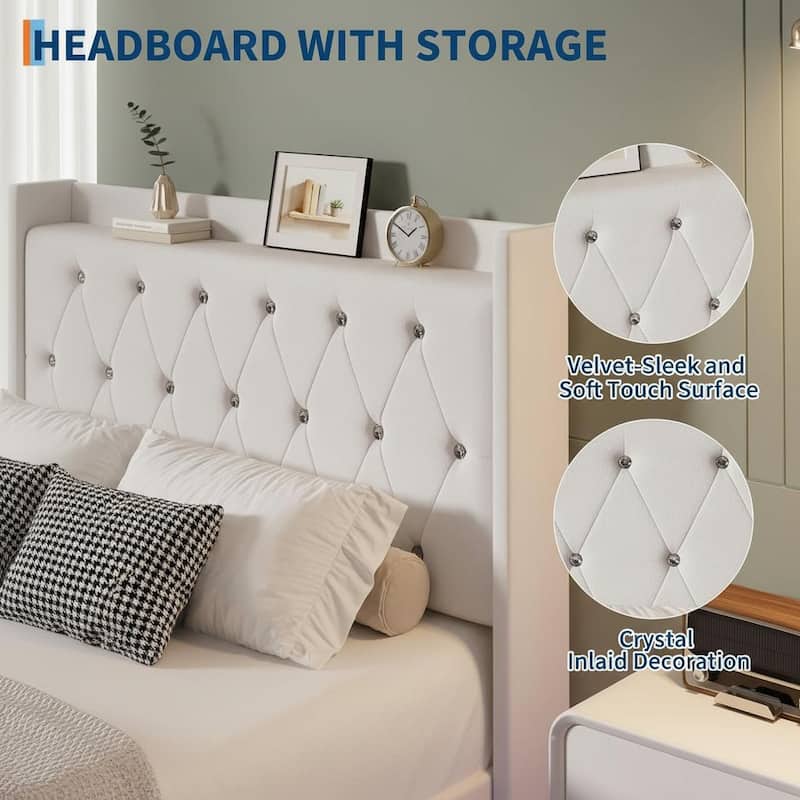 Bed Frame with LED Lights and Wingback