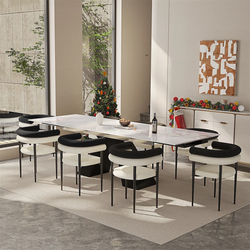 9 - Pieces Modern Minimalist 8 - Person Sintered Stone Extendable Dining Set