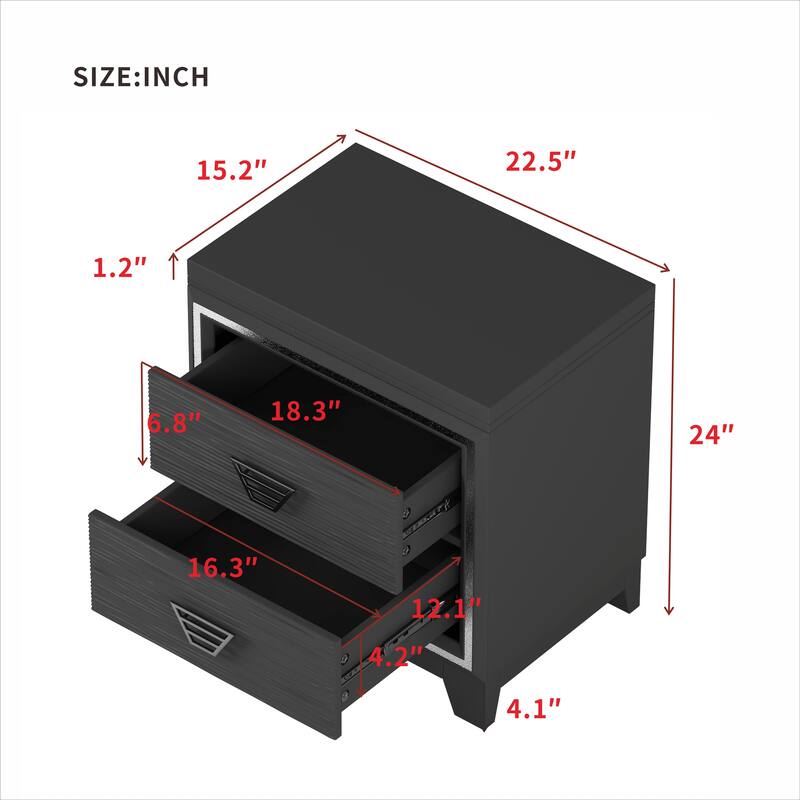 Nightstand with 2 Storage Drawers, Decorative Cabinet with Wooden Tabletop, Living Room Side Table with Metal Handle