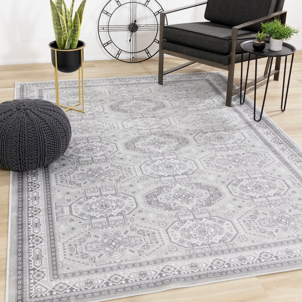 Victoria Collection - Grey/White Triple Medallion Rug