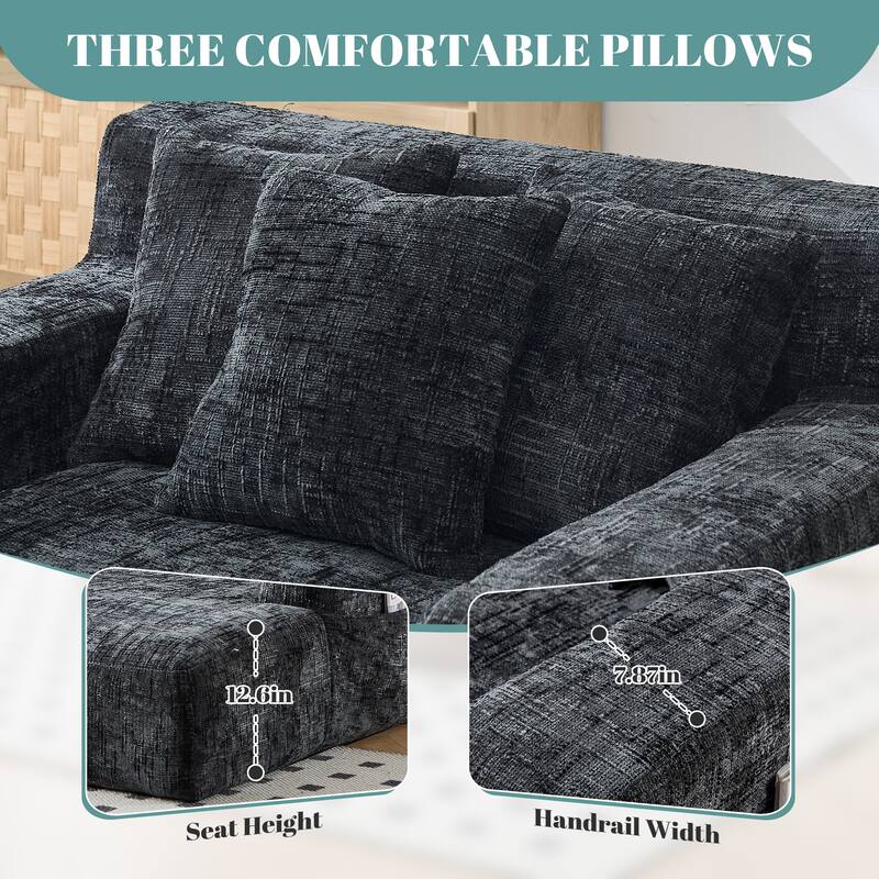 Chenille Lazy Sofa Chaise Lounge with Pillows - Convertible Armchair with Armrests, Multi-Position Sleeper for Living Room