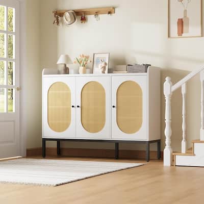 Rattan 3-Door Shoe Cabinet with Adjustable Shelves