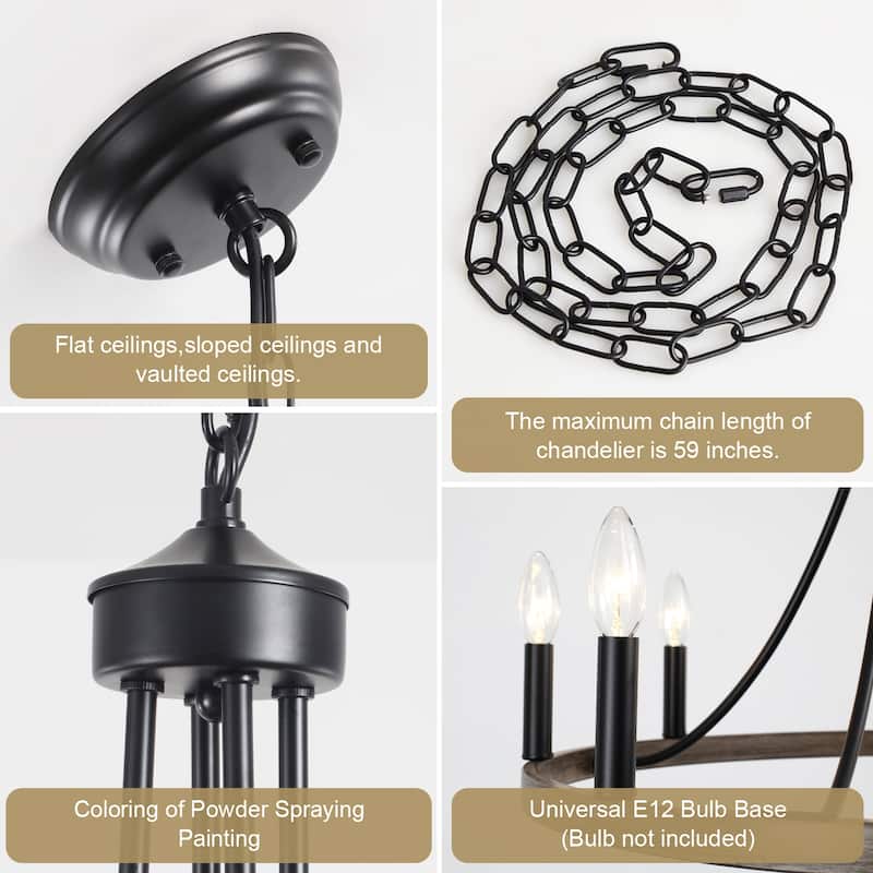 8-Light W23.6" x H82.67" Vintage Rustic Wagon Wheel Chandelier for Living Room