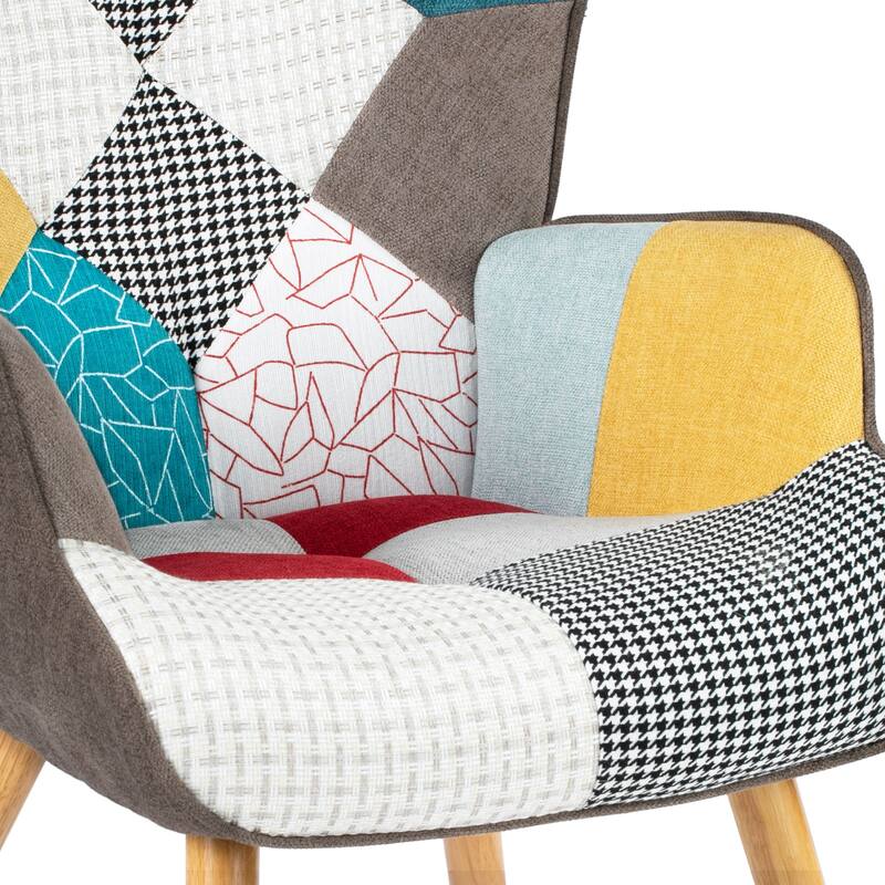 Accent Chair with Ottoman, Comfy Side Armchair for Bedroom, Creative Splicing Cloth Surface
