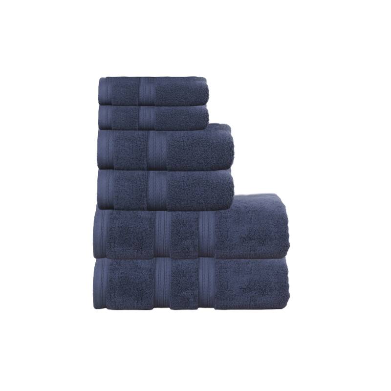 Home Weavers Elegance Essentials 550GSM Cotton Zero Twist Super Absorbent Bath Towel Set of 6 - 27"x54", 16"x24", 13"x13" - Navy