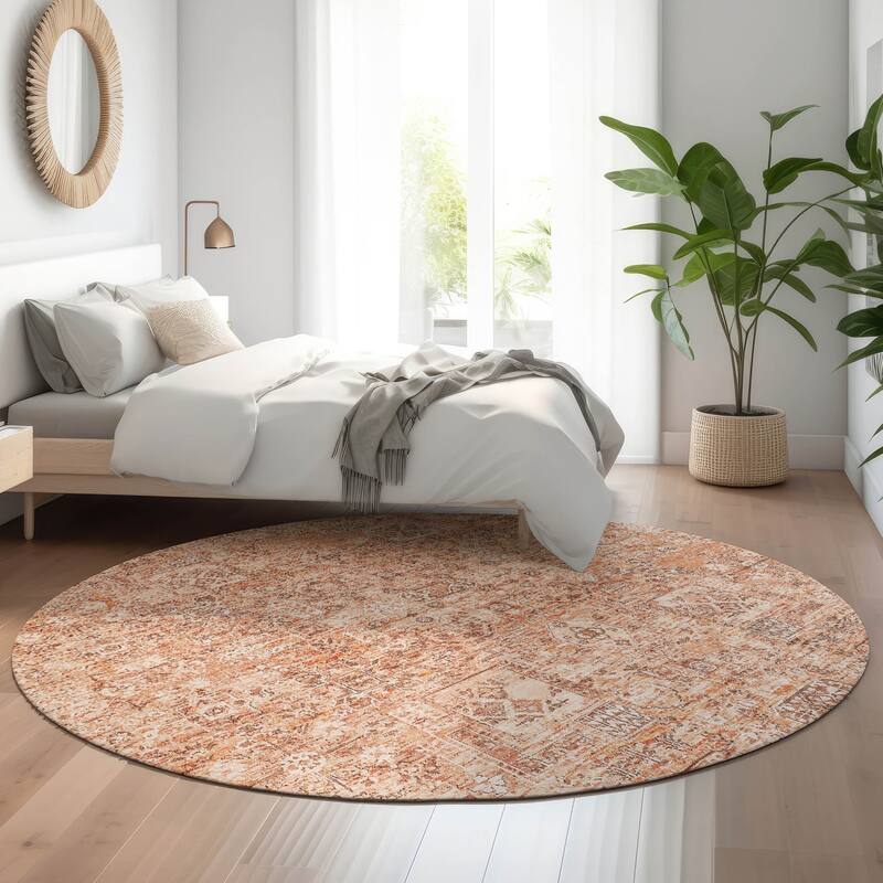 Premium Washable Super Soft Vintage Traditional Mayfield Rug - Salmon - 8' x 8'