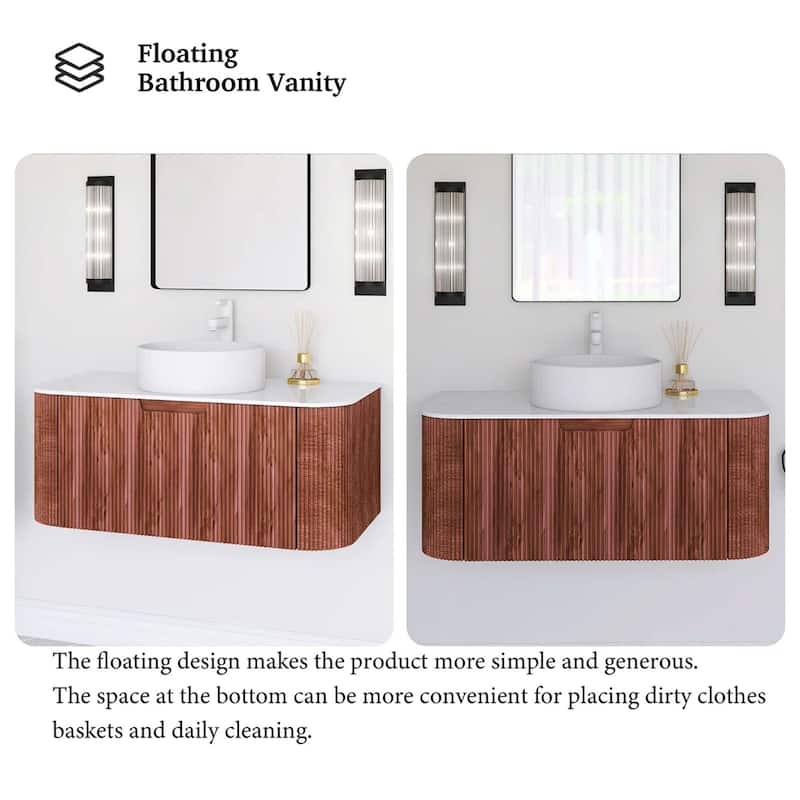 Wall-Mounted Bathroom Vanity with White Round Ceramic Sink