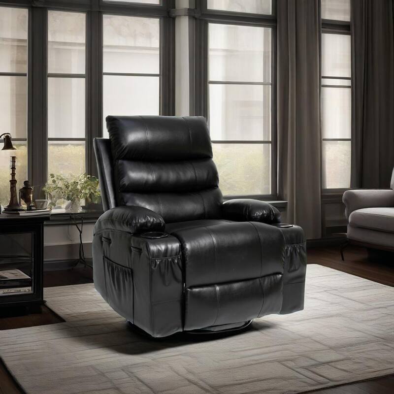 PU Leather Power Lift Recliner, Electric Recliner with Heating & Massage, Massage Chair with Side Pockets & Cup Holders