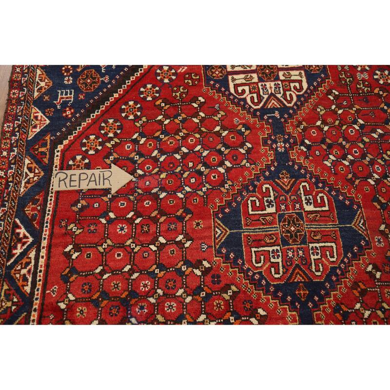 Hand Knotted Oriental 100% Wool Carpet Traditional Geometric Red Shiraz Area Rug - 8' 7'' X 5' 8''