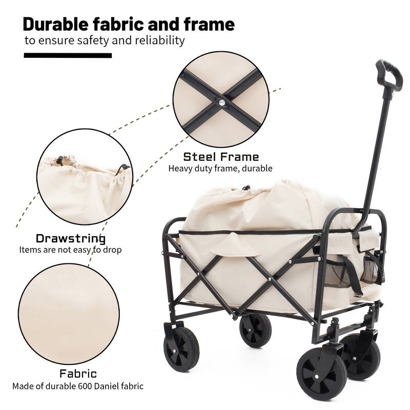 Multi-Use Foldable Wagon with 3 Liner Bags - Heavy Duty Camping Cart