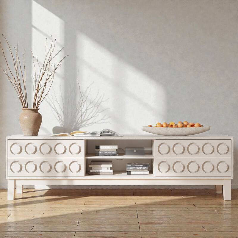 Mid-Century Modern TV Console Table with 4 Drawers for TVs up to 75 Inch, Media Entertainment Center with Storage