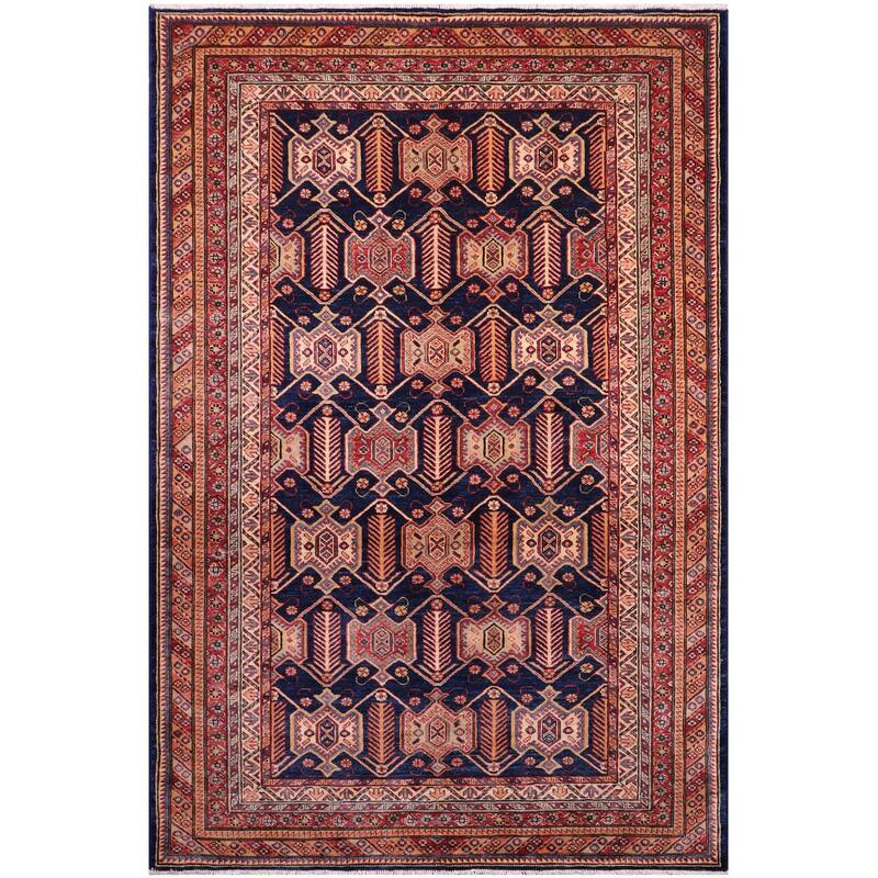 Rustic Super Kazak Thalia Blue/Multi Hand Knotted Wool Rug - 5'8'' x 7'6''