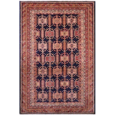Rustic Super Kazak Thalia Blue/Multi Hand Knotted Wool Rug - 5'8'' x 7'6''