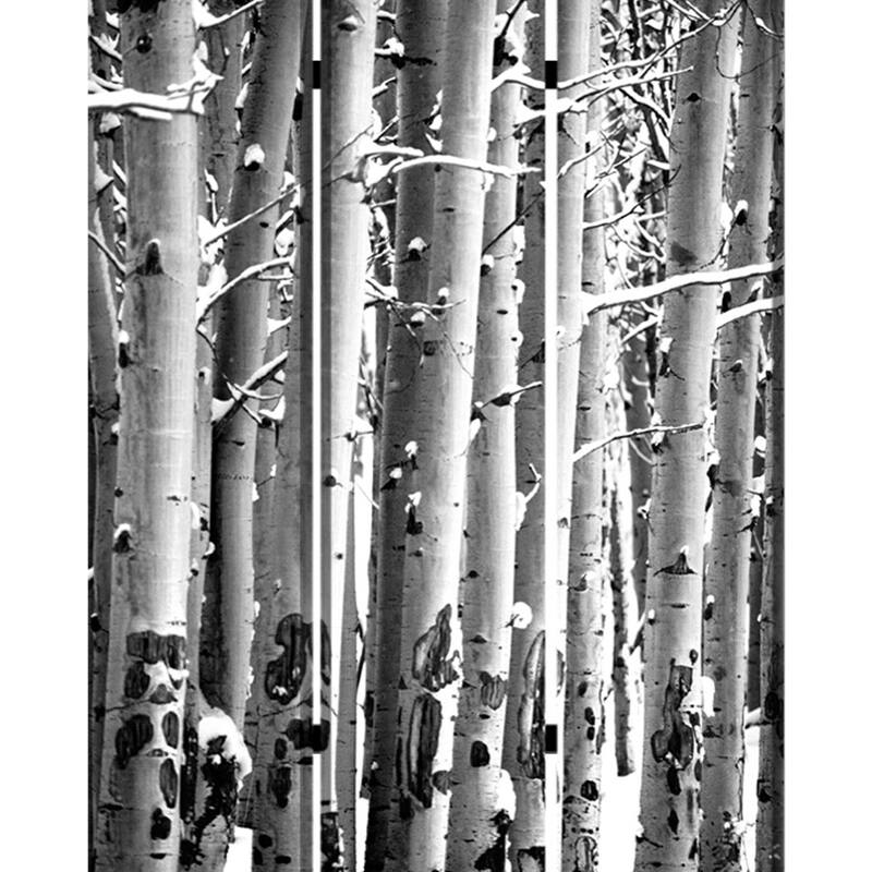 3 Panel Canvas Foldable Screen with Birch Print, Black and White - 6 x 12